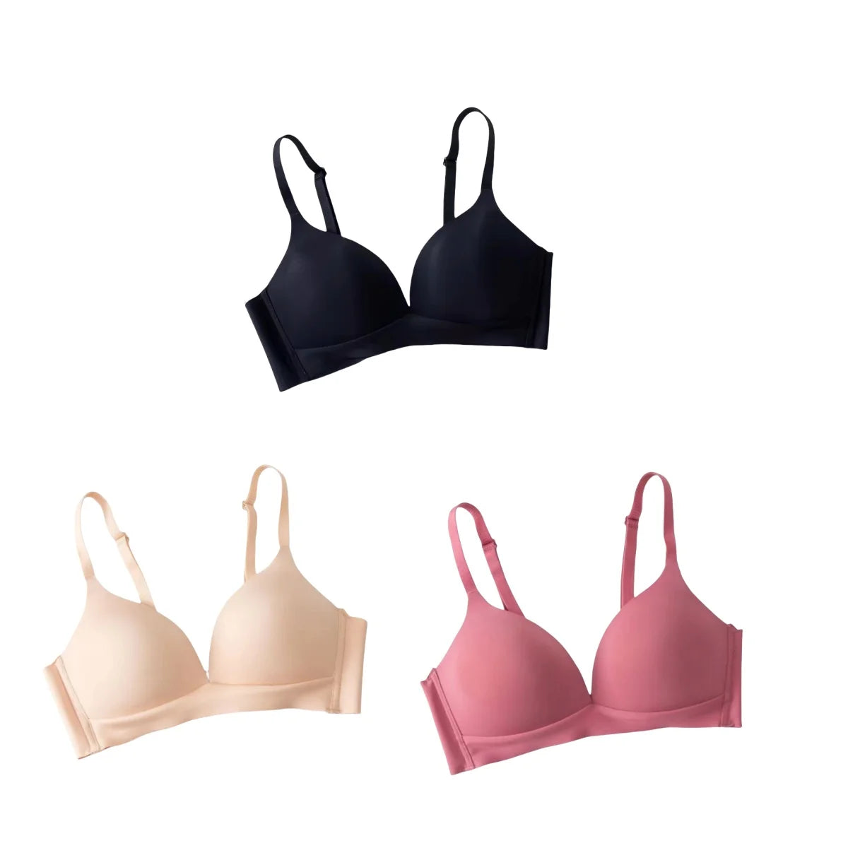 3 Pack Wireless Push-Up Bras Seamless Comfort Underwear