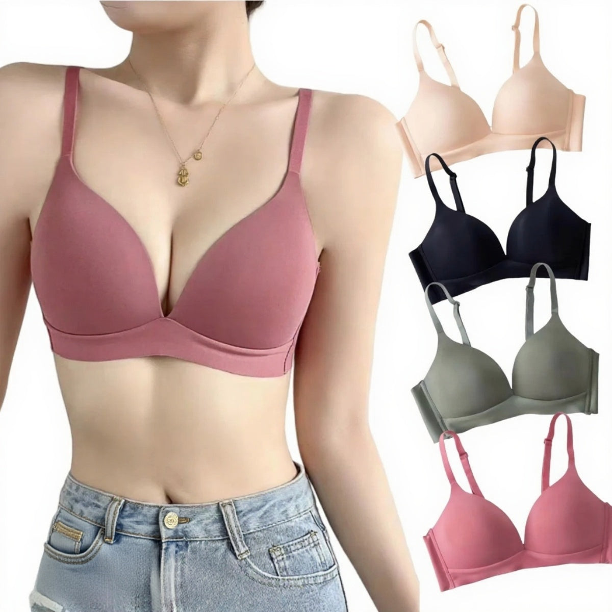 3 Pack Wireless Push-Up Bras Seamless Comfort Underwear
